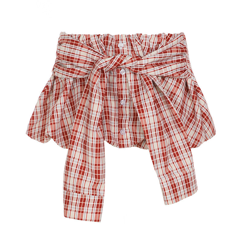 Women's Sleeves Plaid Bud Hip Hop Niche Personality Low Skirts
