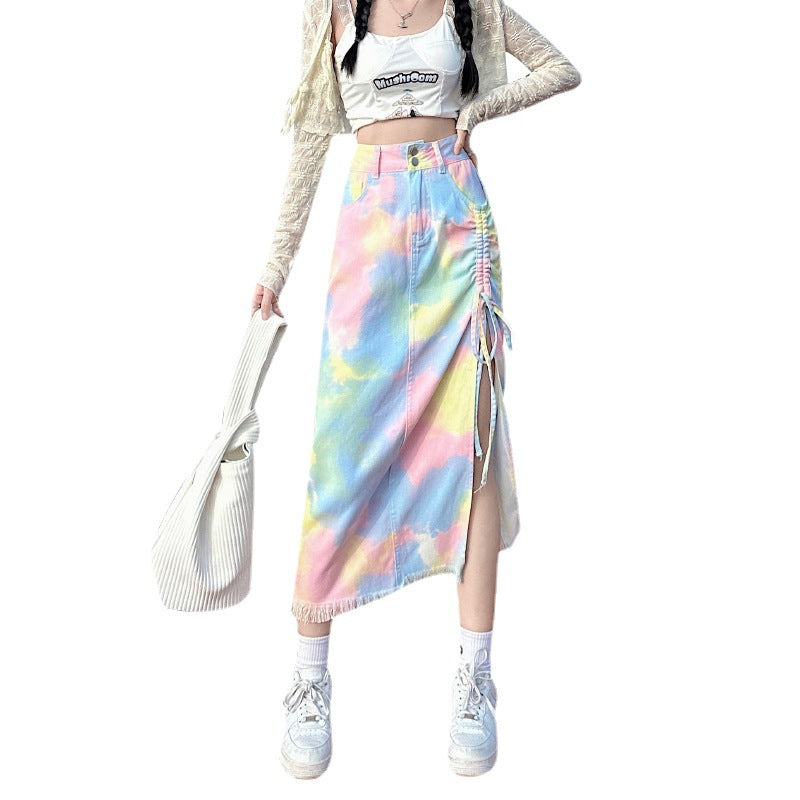 Women's Denim Half Waist Slimming Ethnic Flying Skirts