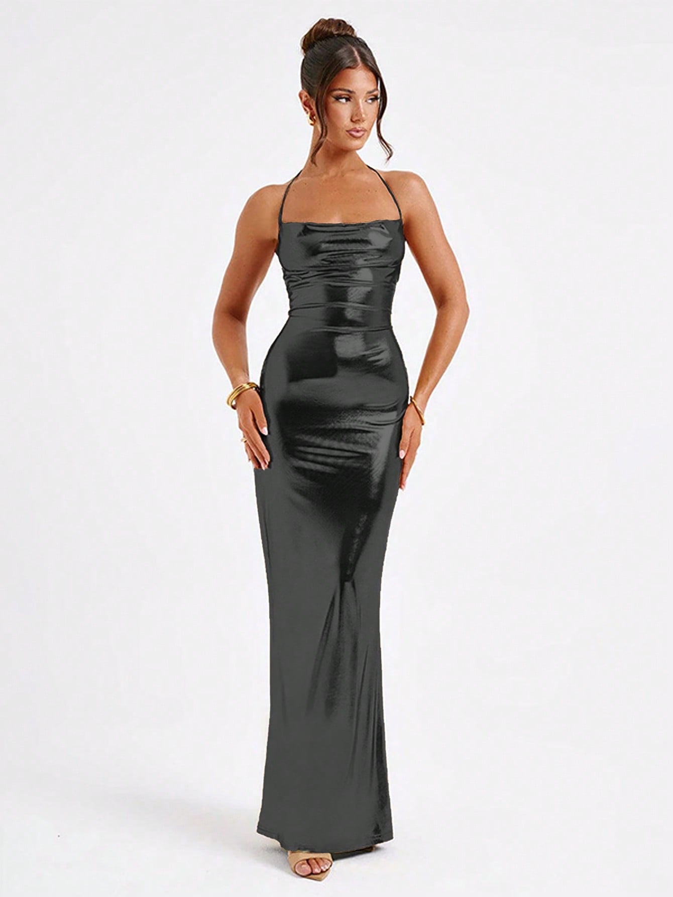 Women's Autumn Elegant Pure Color Halter Sling Swing Dress
