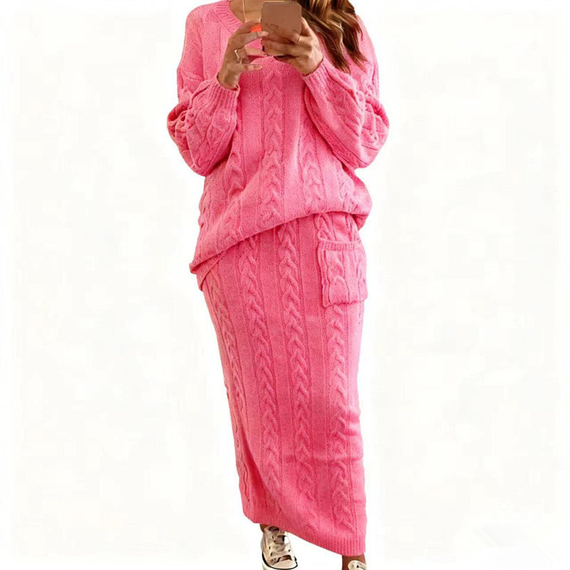 Women's Fashion Twist Stitch Set Dress Sweaters