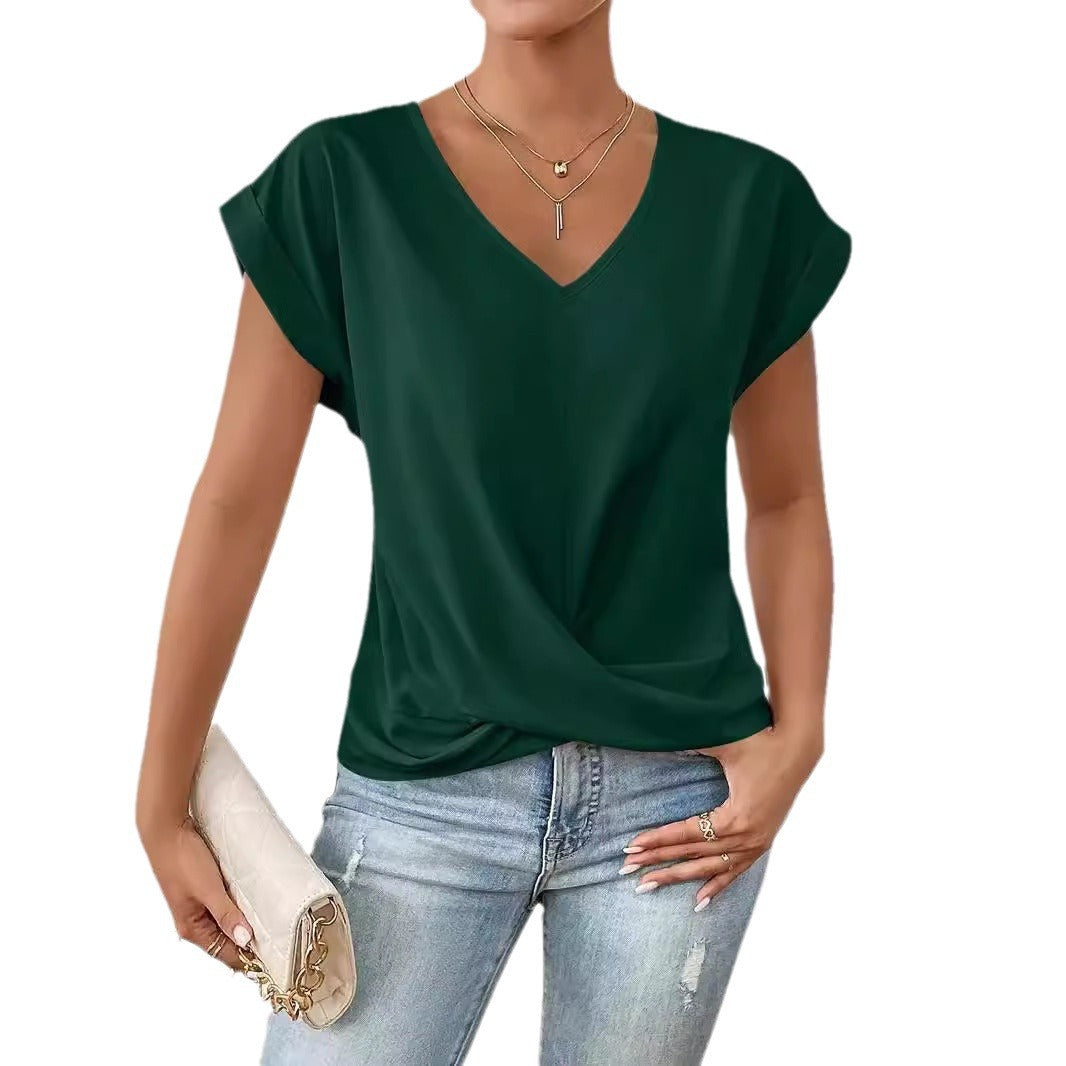 Women's Summer Solid Color Short-sleeved T-shirt Elegant Blouses