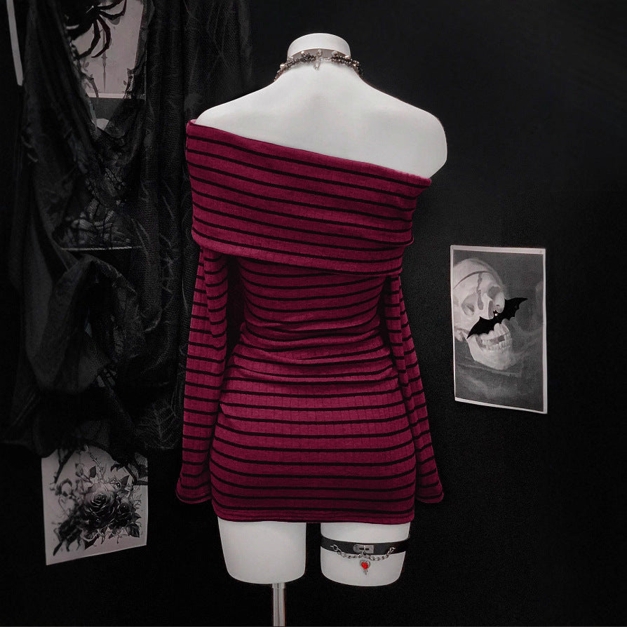 Beach Vacation Striped Long Sleeve Knit Dress