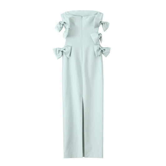 Women's Graceful Fashionable Bowknot Decoration Midi Dress Clothing