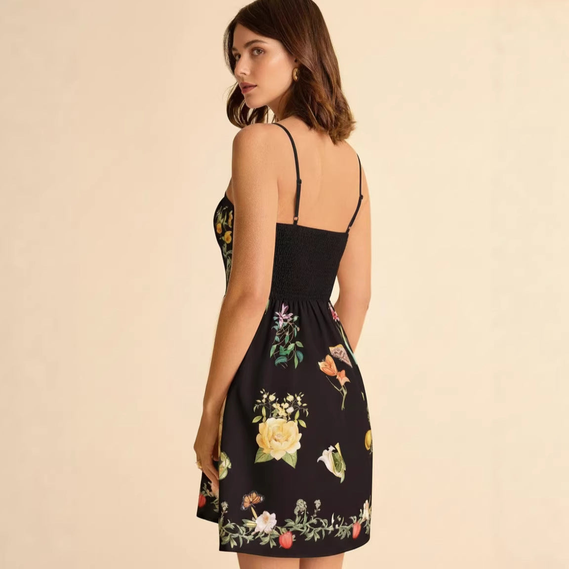 Charming Women's Summer Printed Strap Backless Dress