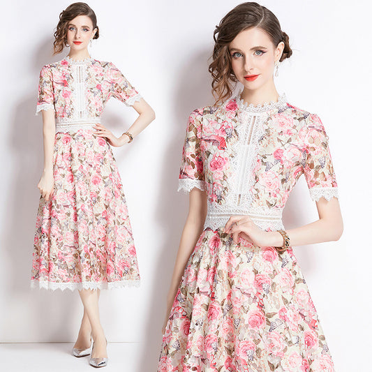 Women's French Style Elegant Retro Lace Stitching Dresses