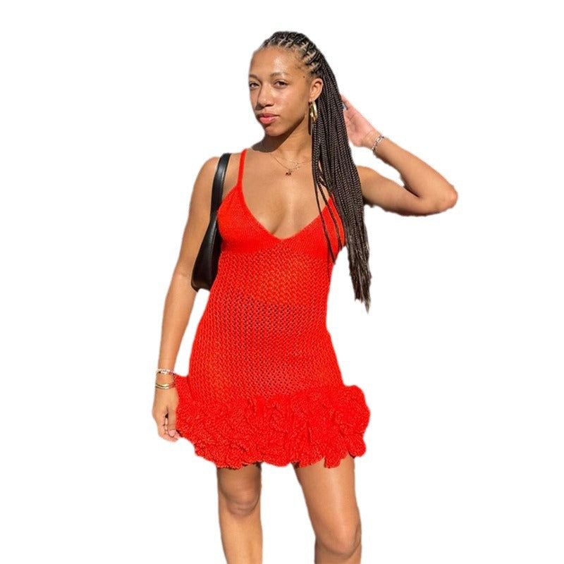 Women's Beach Sexy Hot Brace Design Ruffled Dress