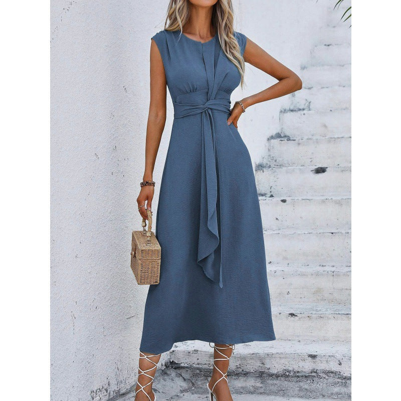 Women's Refreshing Stylish Solid Color Waist Tight Long Dress