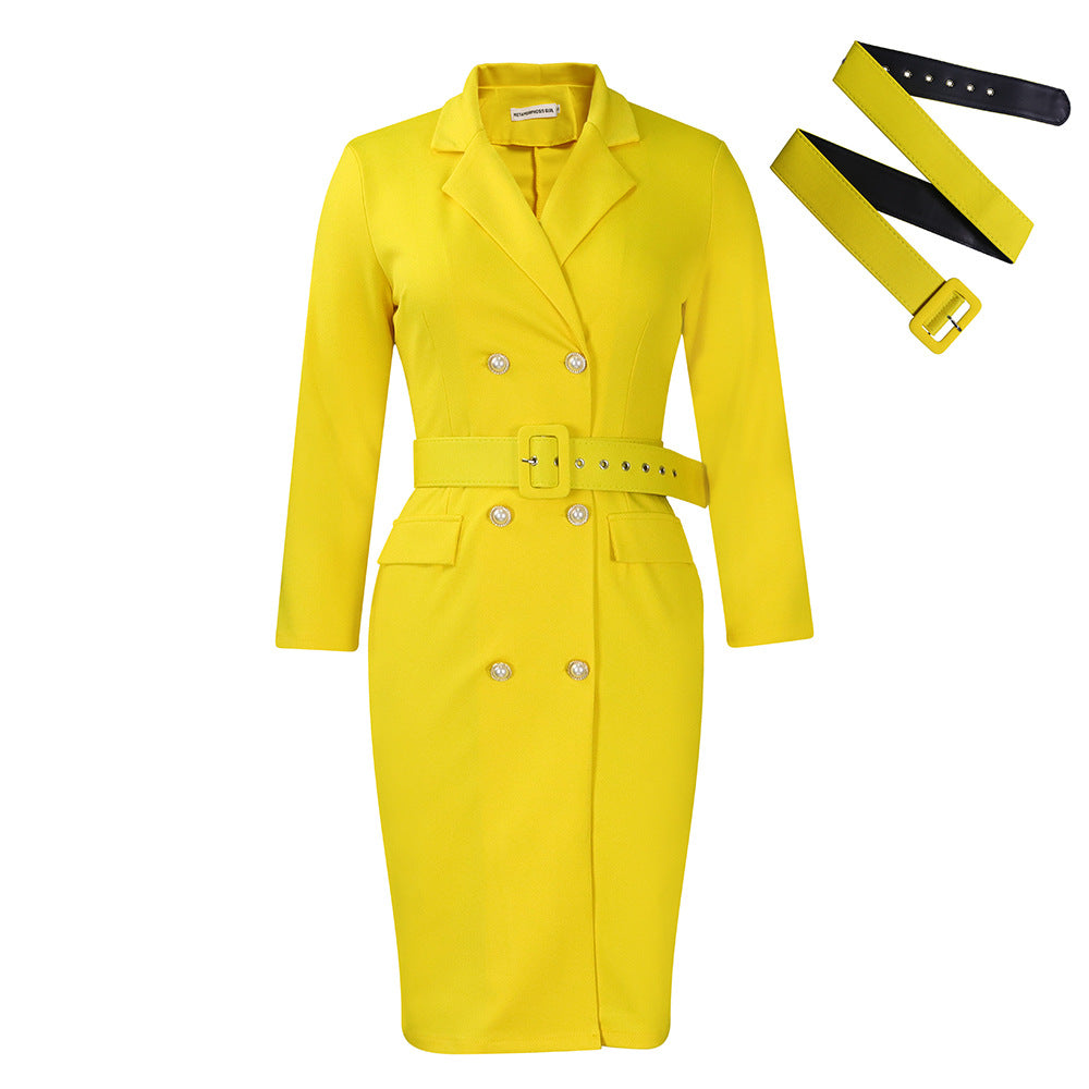 Temperament Commute Collar Solid Color Double Breasted Suits