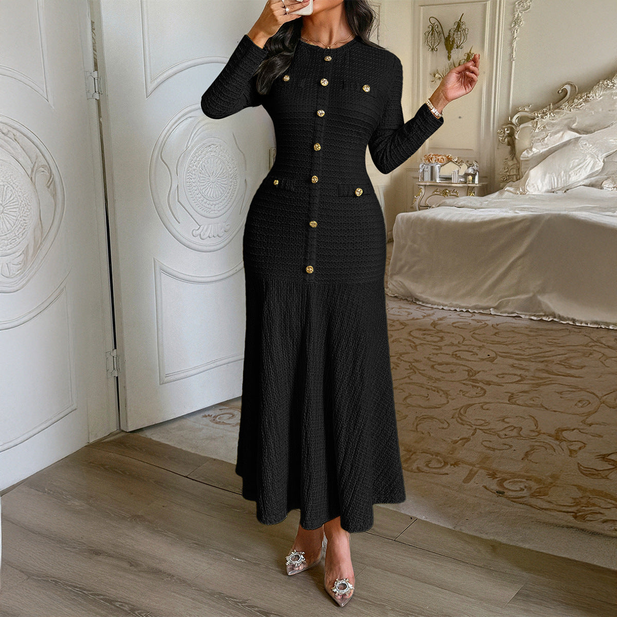 Women's Elegant Style Sleeve Solid Color Maxi Dresses