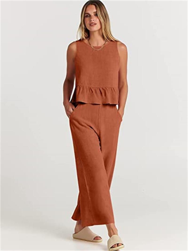 Women's Summer Sleeveless Pleated Wide Leg Cropped Pants