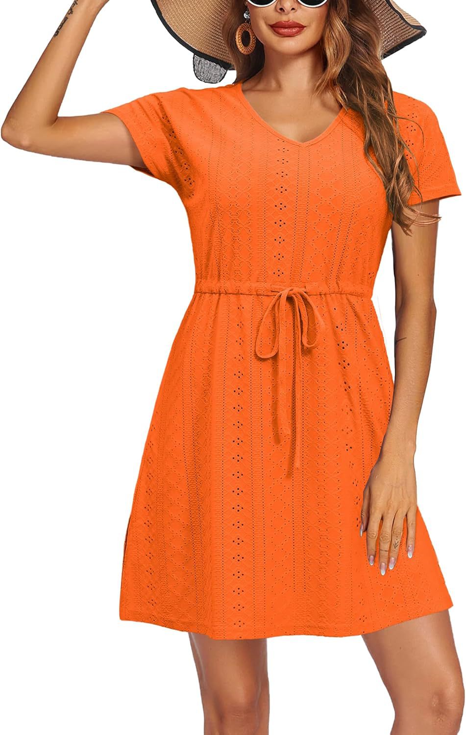 Classic Women's Summer Cinched Short-sleeved Beach Dress