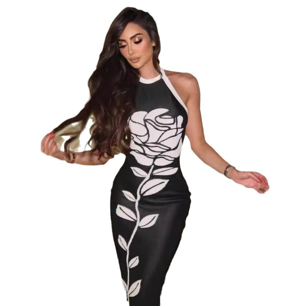 Halter Backless Bandage Dress High Street Knee-length Dresses