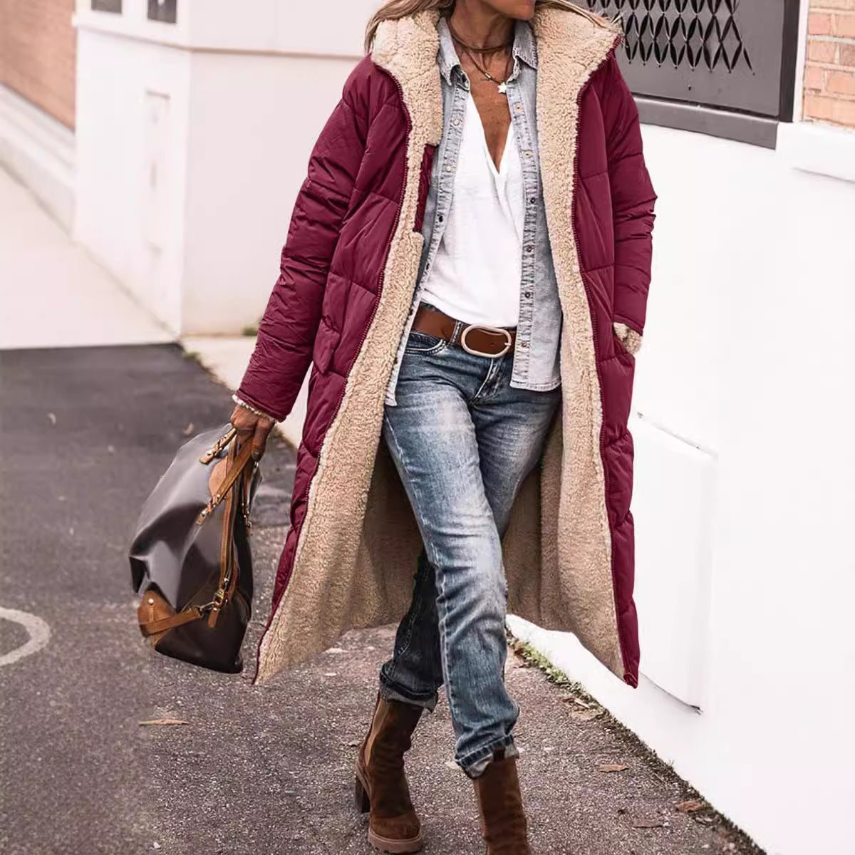 Color Hooded Cotton Long Sleeve Double-sided Wear Slim Coats