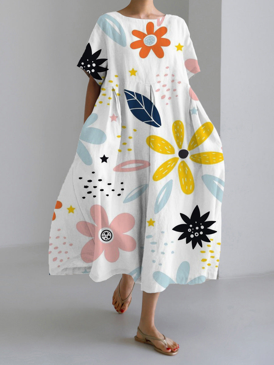 Women's Round Neck Fashion High-grade Short-sleeved Printed Dresses
