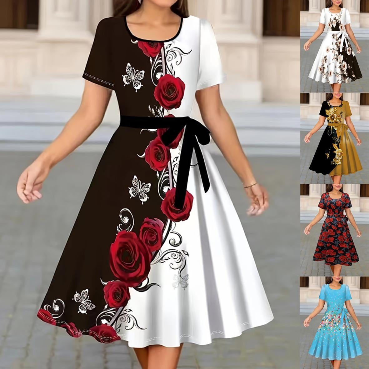 Women's Fashion Temperament Commute Floral Print Dress