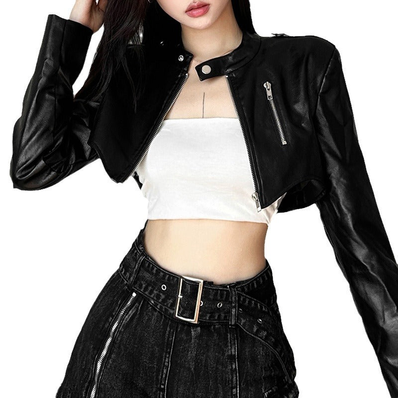 Women's Solid Color Slim Street Fashion Round Neck Zip Coats
