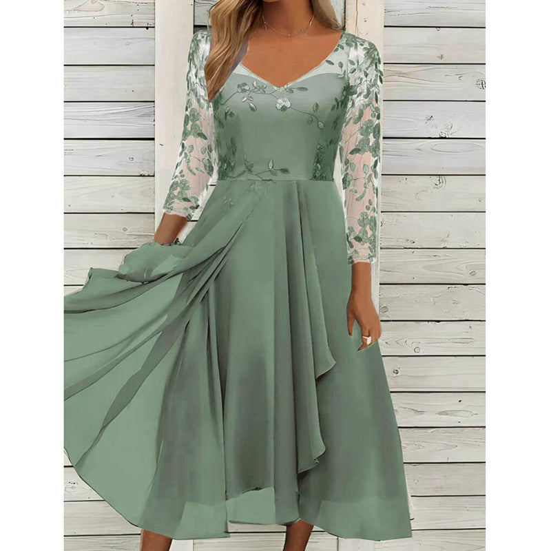 Unique Chiffon Stitching Lace Long Bridesmaid Dress