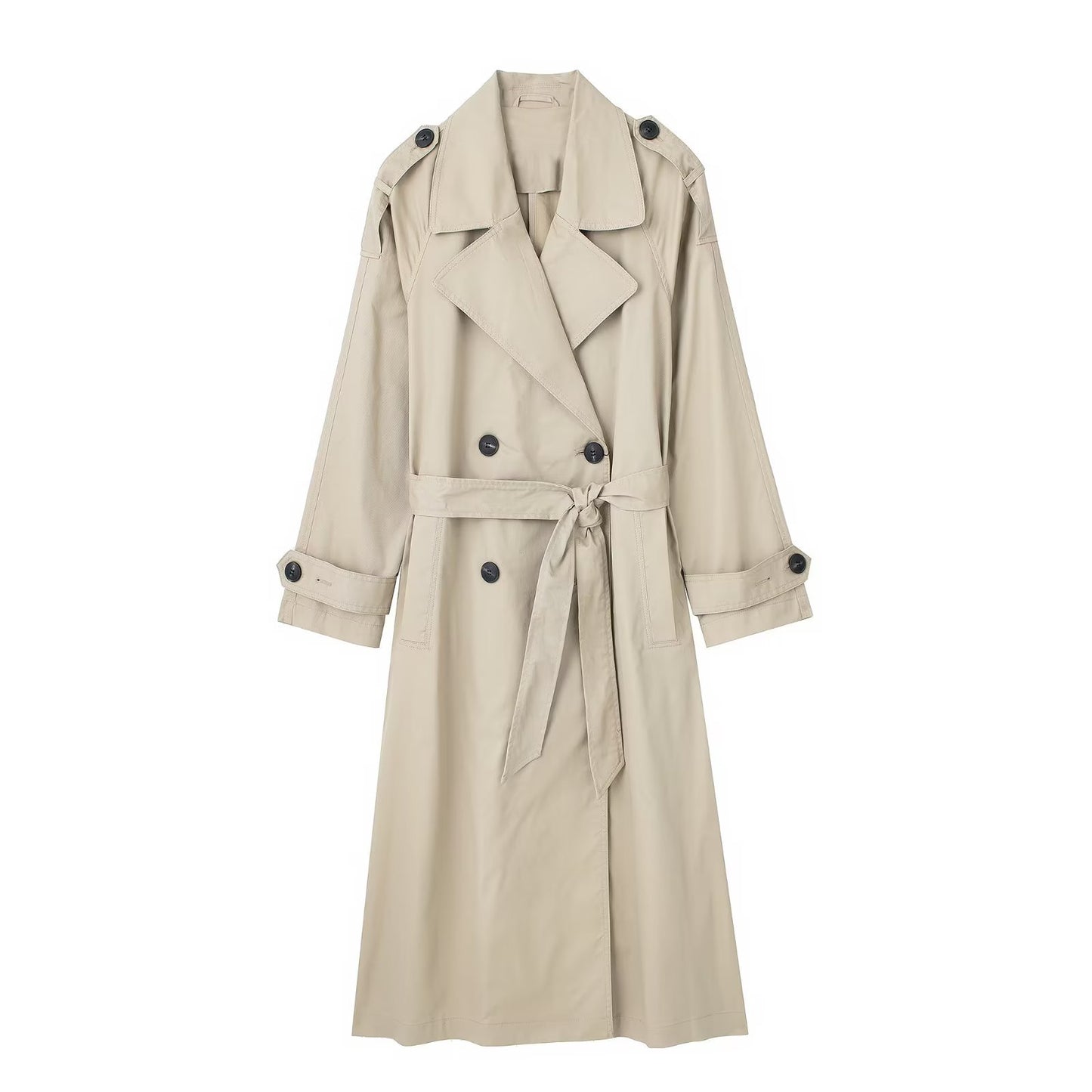 Women's Lapel Long Sleeve Double Breasted Belt Large Faux Coats