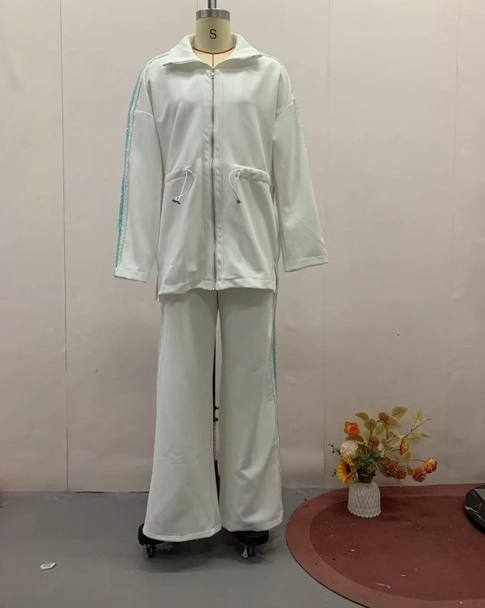 Autumn Fashion Color Contrast Drawstring Elastic Suits