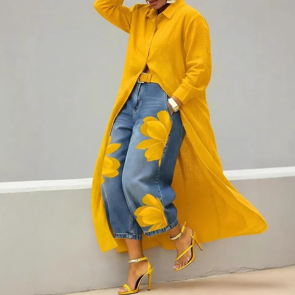 Summer Solid Color Loose Shirt Long Dress