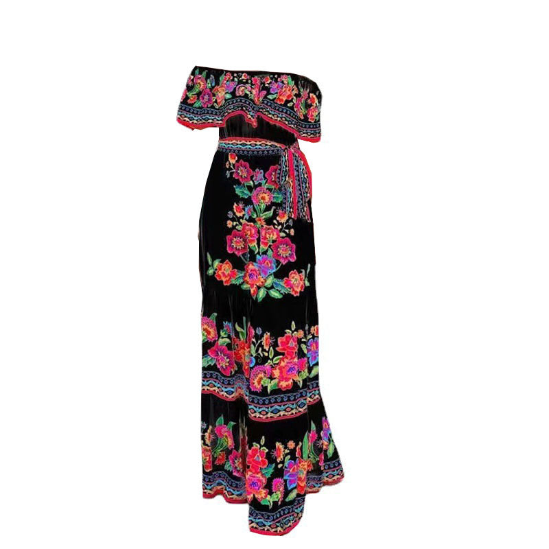 Women's Printed Wear Holiday Ethnic Red Flower Dress