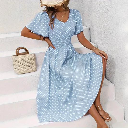 Quick Polka Dot Pullover Leisure Dress Dresses