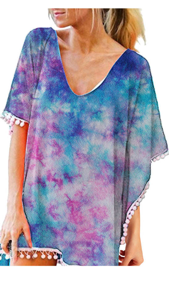 Tassel Small White Ball Chiffon Beach Blouses
