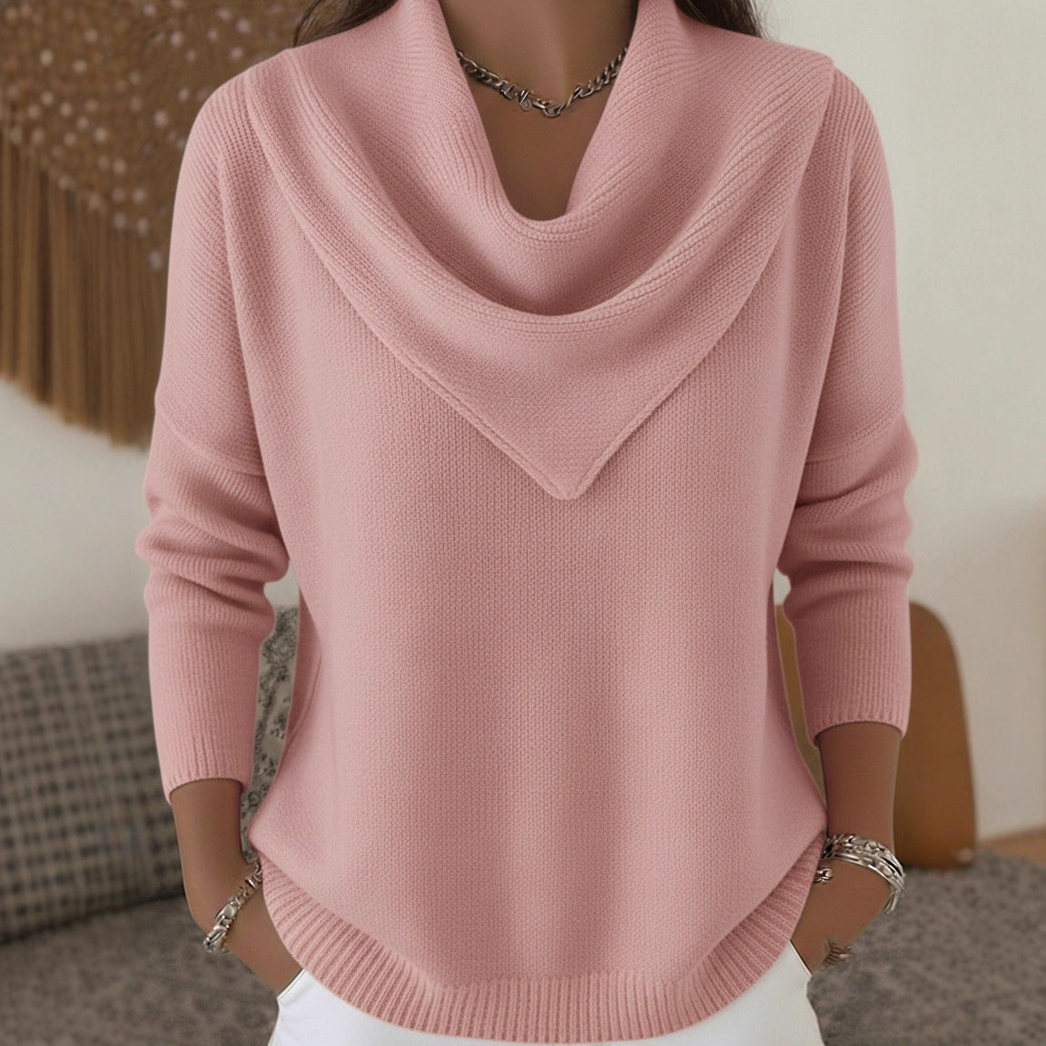 Slouchy Versatile Women's Solid Color Long-sleeved Sweater