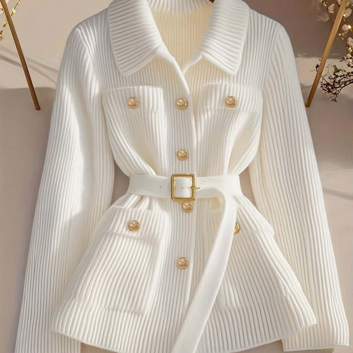 Women's Elegant Casual Solid Color With Belt Thickened Women's Sweater