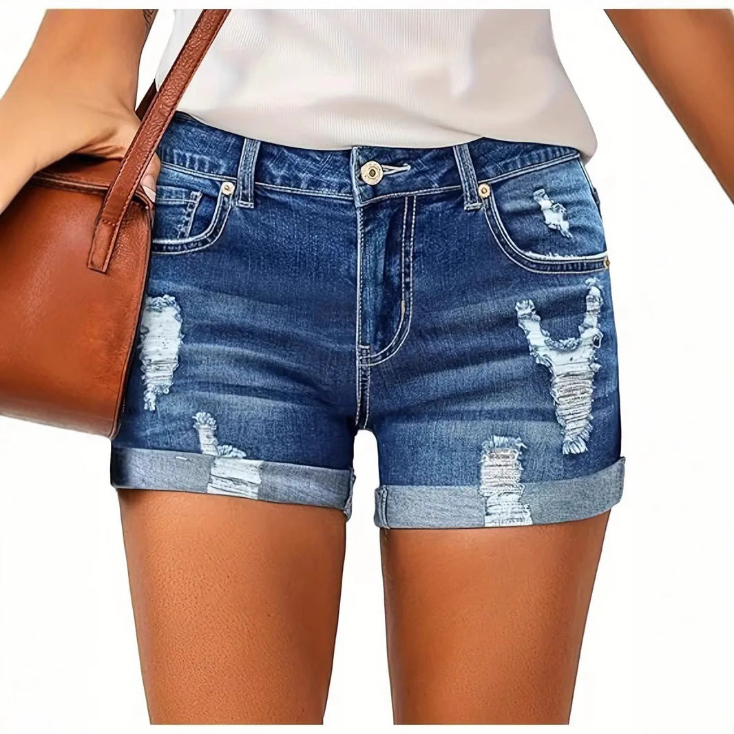 Women's Stretch Ripped Denim Casual High Waist Shorts