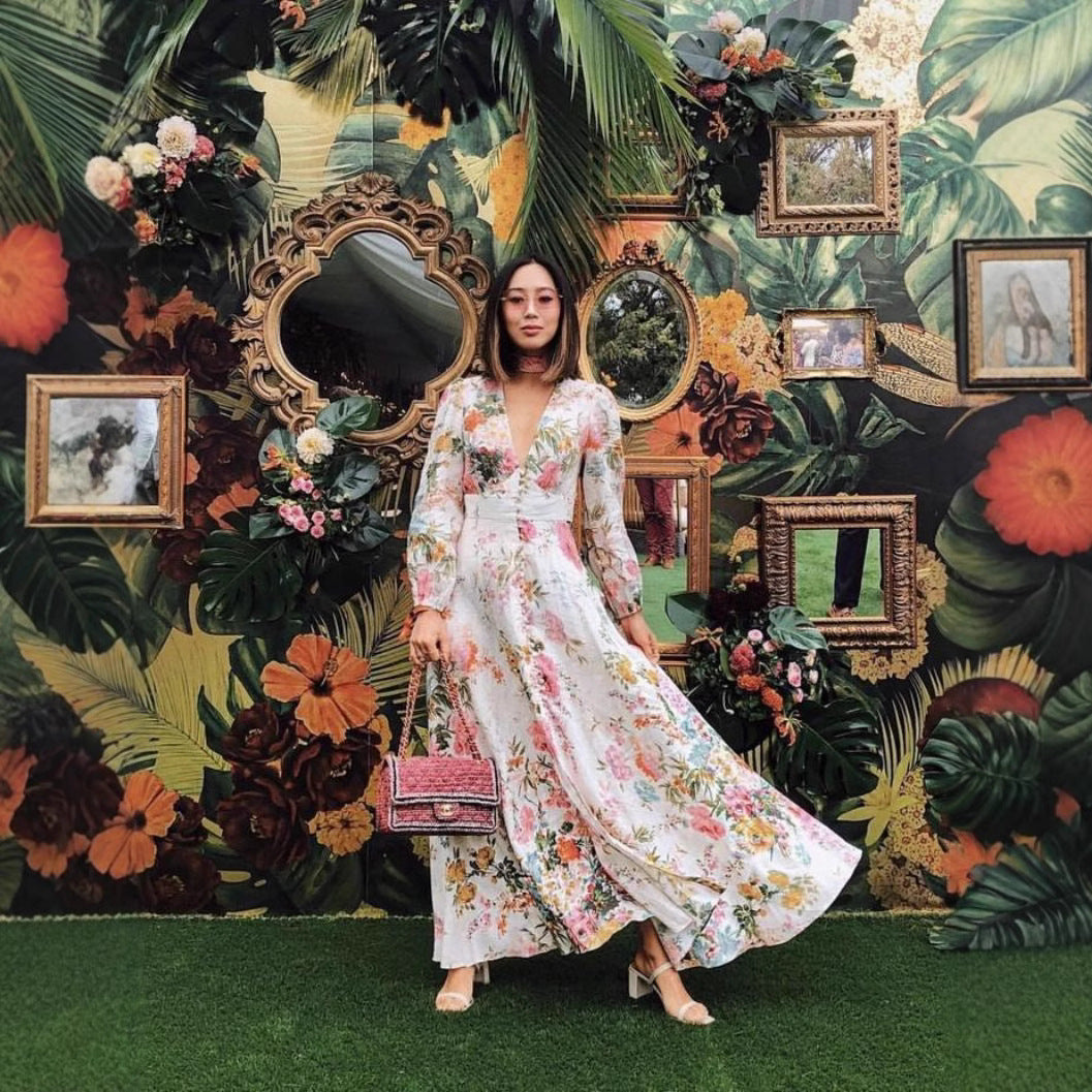 Floral Print Deep Long Sleeve Big Dresses