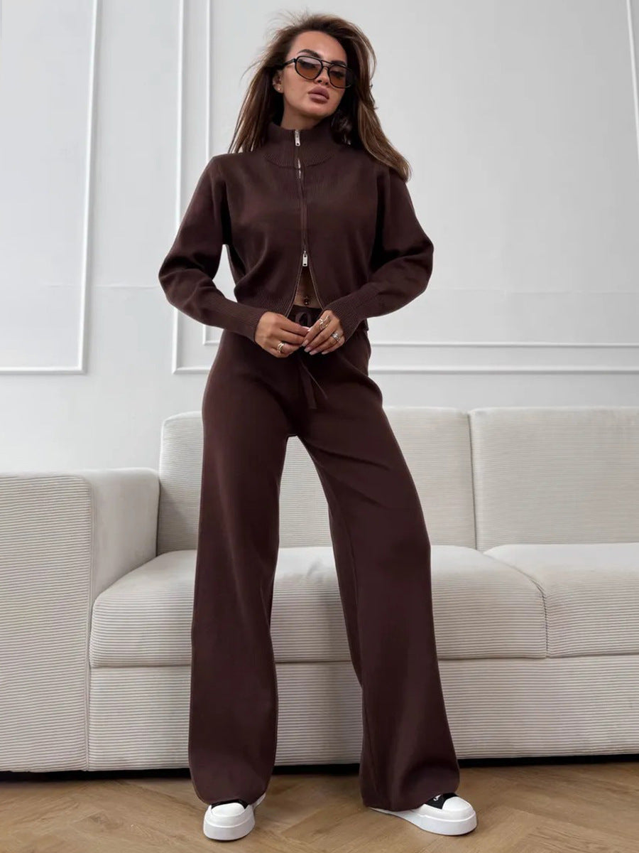Zipper Knitting Temperament Commute Double Open Suits