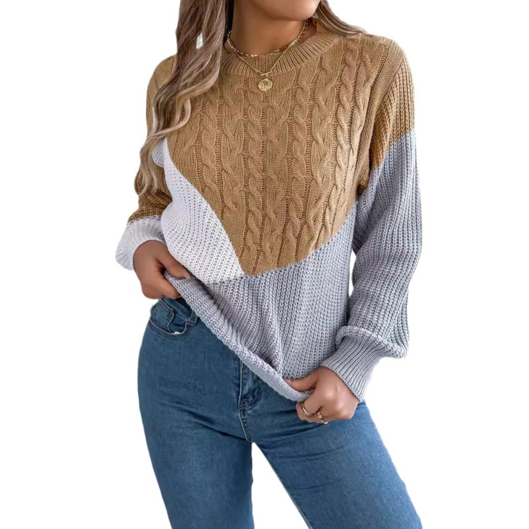 Women's Clearance Casual Contrast Color Twist Long Sleeve Sweaters