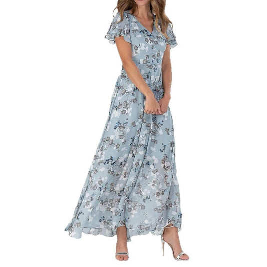 Beach Large Swing Dress Chiffon Floral Sleeve Dresses