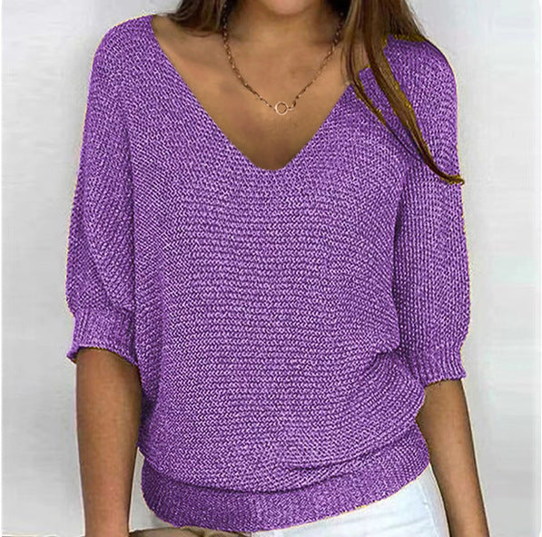 Women's Spring Solid Color Commuter Elegant Cropped Sleeves For Sweater