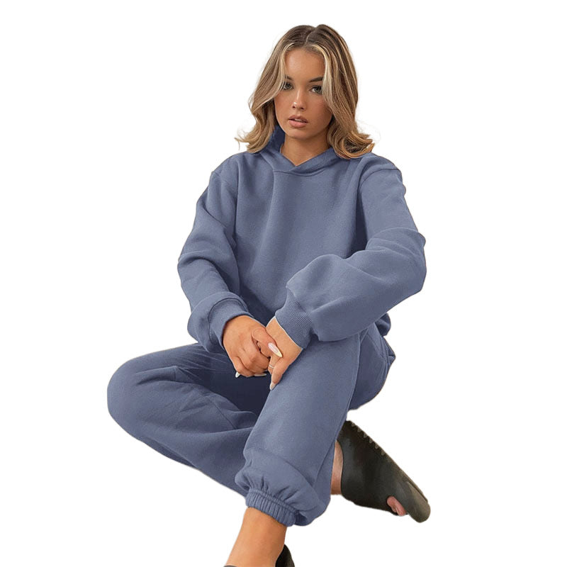 Solid Color Hooded Pullover Long-sleeved Cotton Suits
