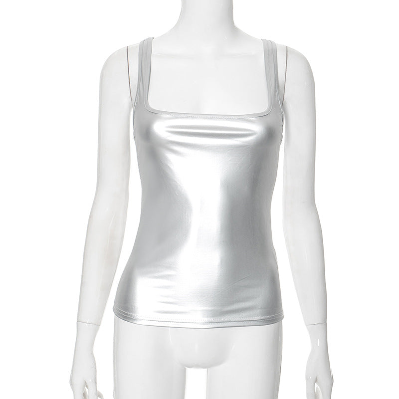 Women's Summer Solid Color Square Collar Sleeveless Blouses
