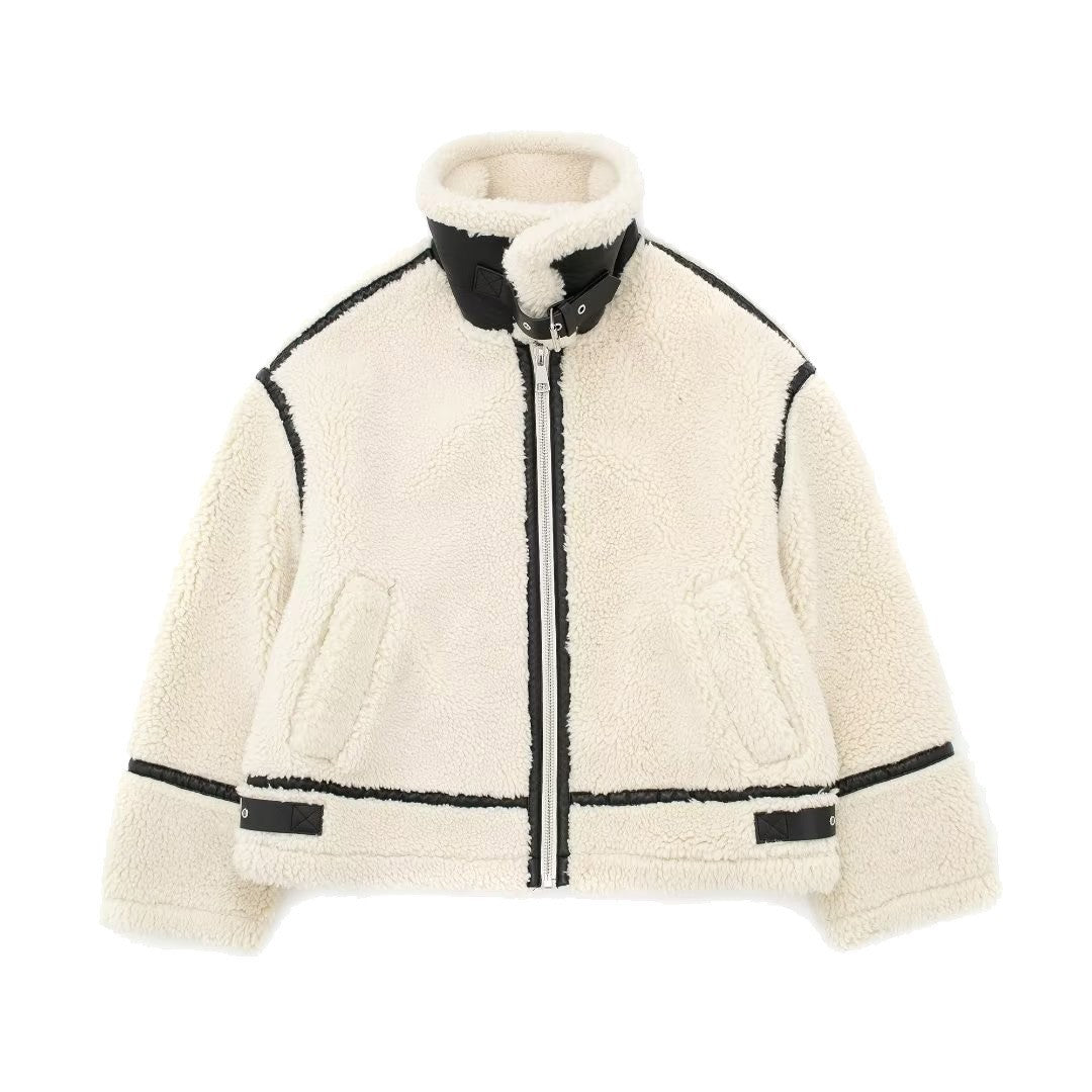 Lamb Wool Female Motorcycle Fur Integrated Coats
