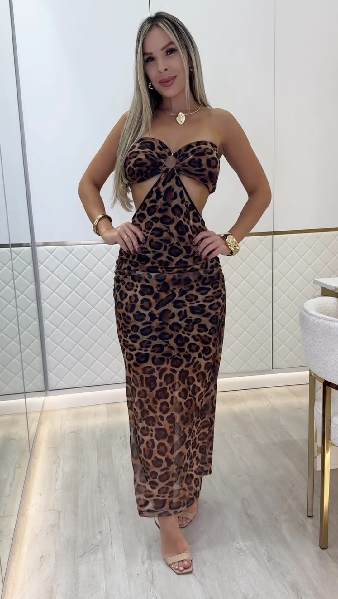Women's Summer Leopard Print Sexy Bandeau Mesh Dress