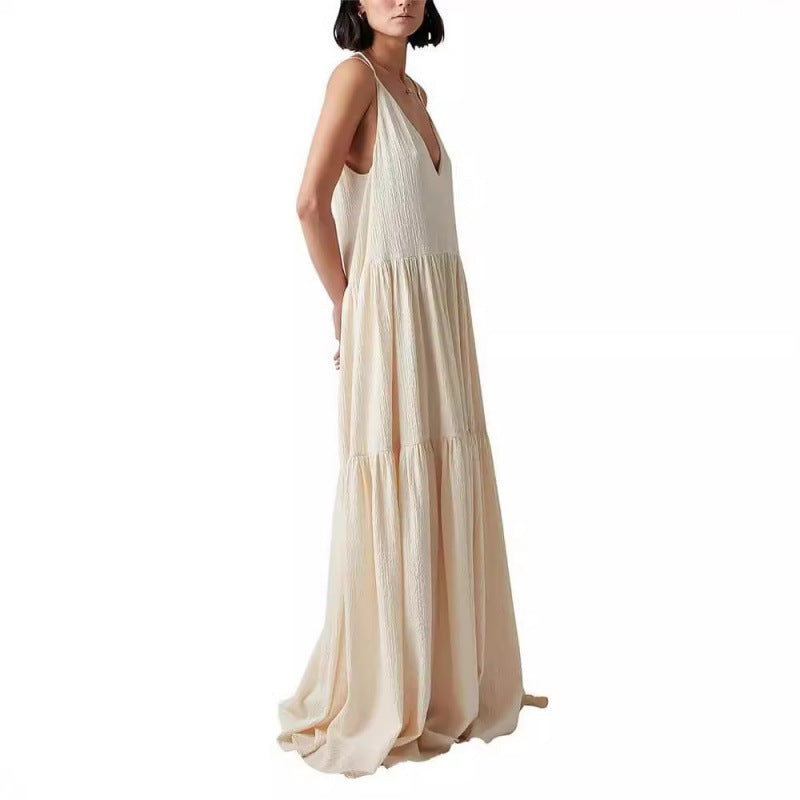 Women's Summer European Loose Solid Color Pleated Irregular Dresses
