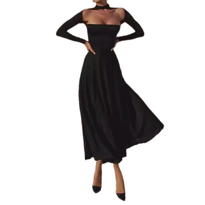 Solid Color Round Neck Sexy Slim Dresses