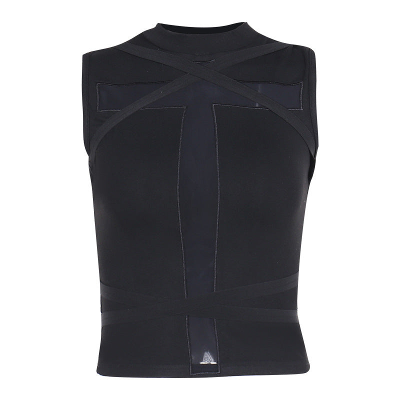 Women's Summer Personality Hot Dark Trendy Slim Cross Strap Tops