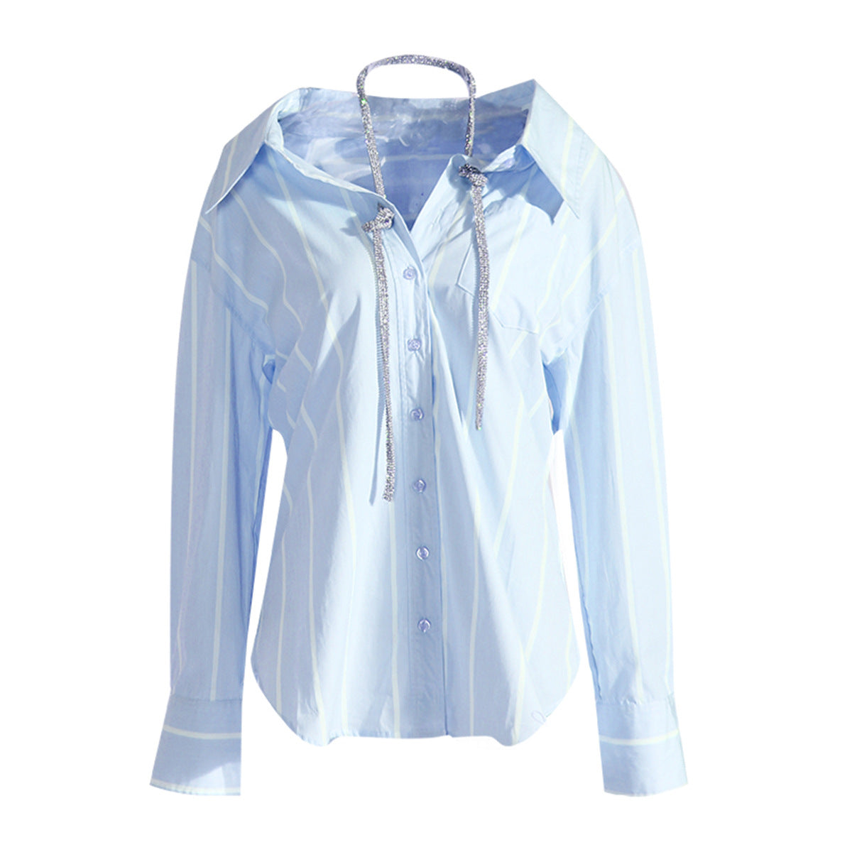 Women's Loose Mid-length Striped Long-sleeved Shirt High-grade Halter Blouses