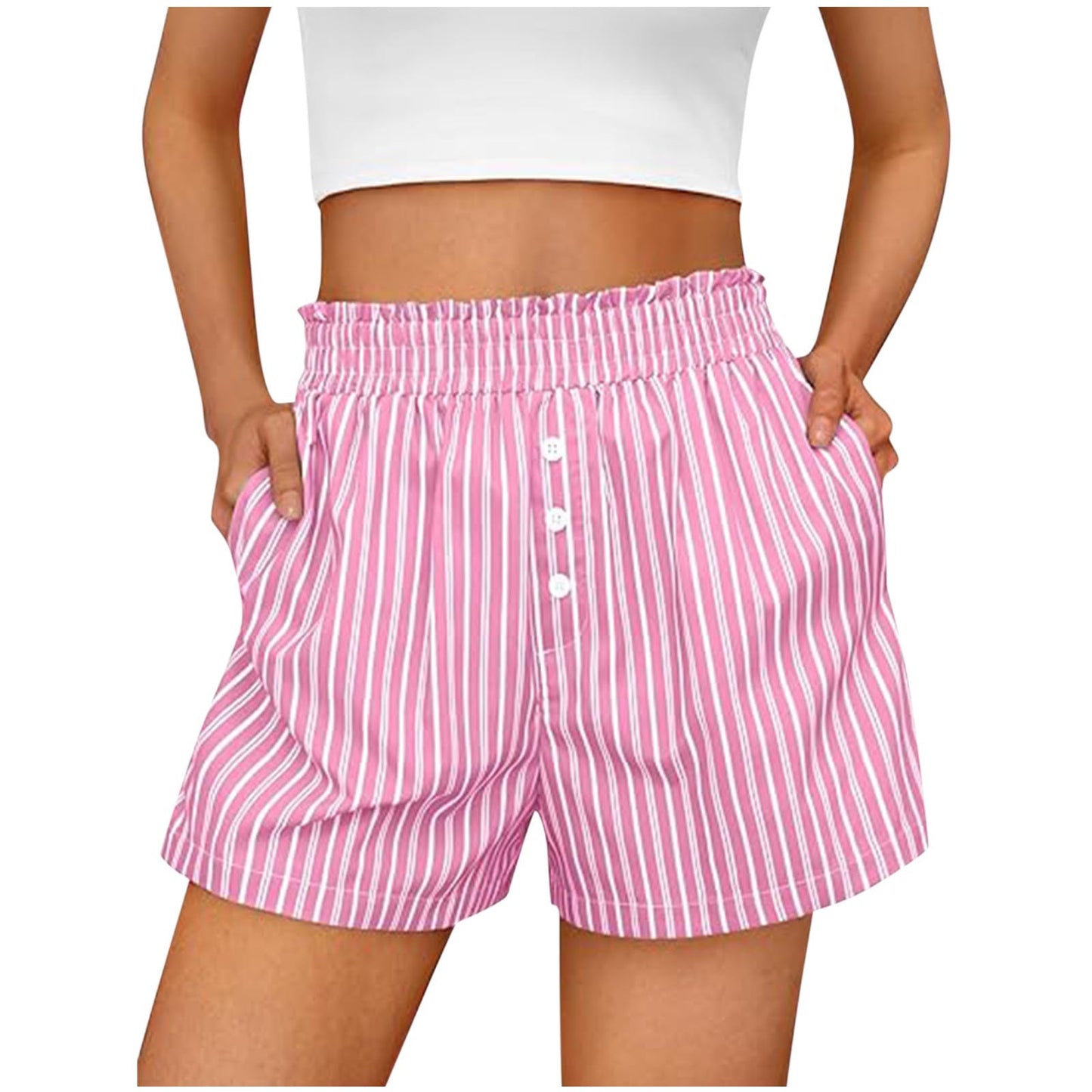 Women's Elegant Striped Button Leisure Commute Shorts