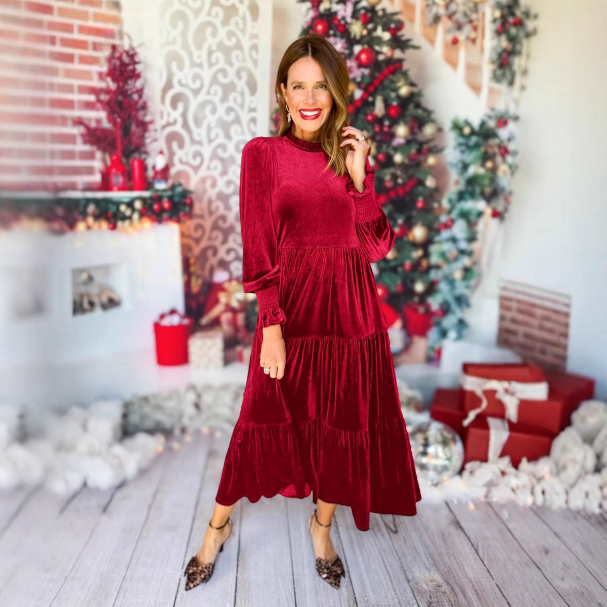 Glamorous Long Veet Loose Ruffled Large Dress