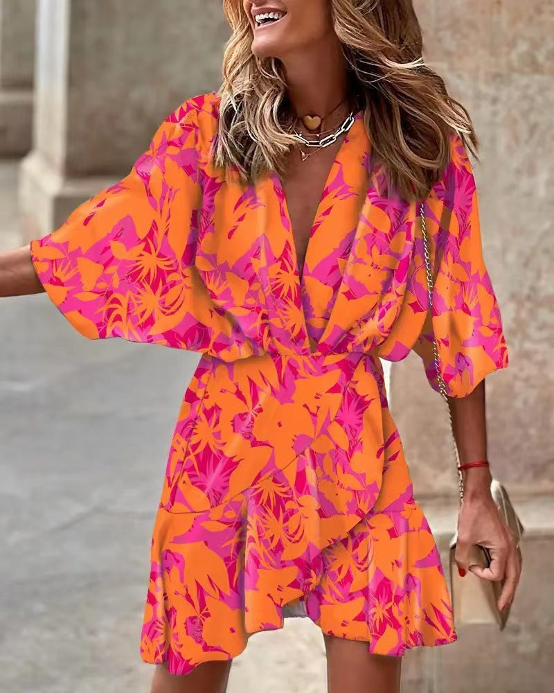 Durable Charming Batwing Sleeve Hem Irregular Dress