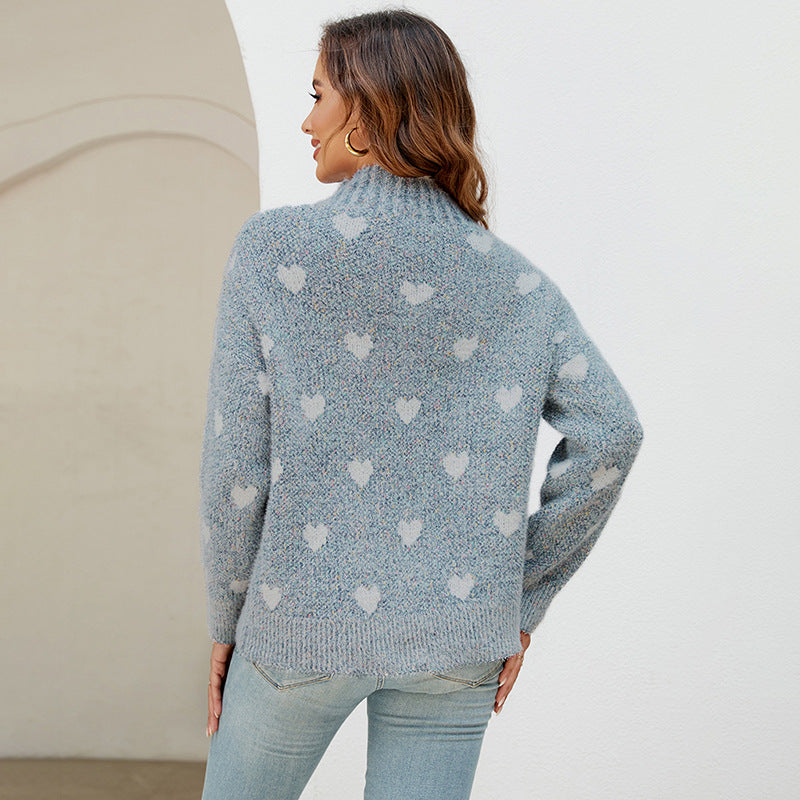 Women's Chenille Love Half Turtleneck Loose Sweater