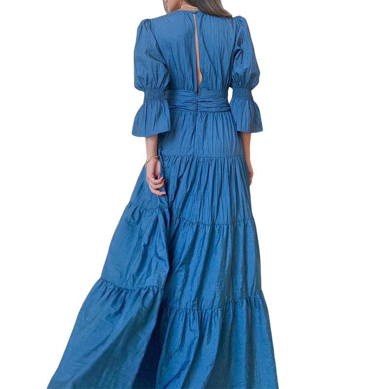 Women's Spring Fashion Temperament Long Sleeve Midi Dresses