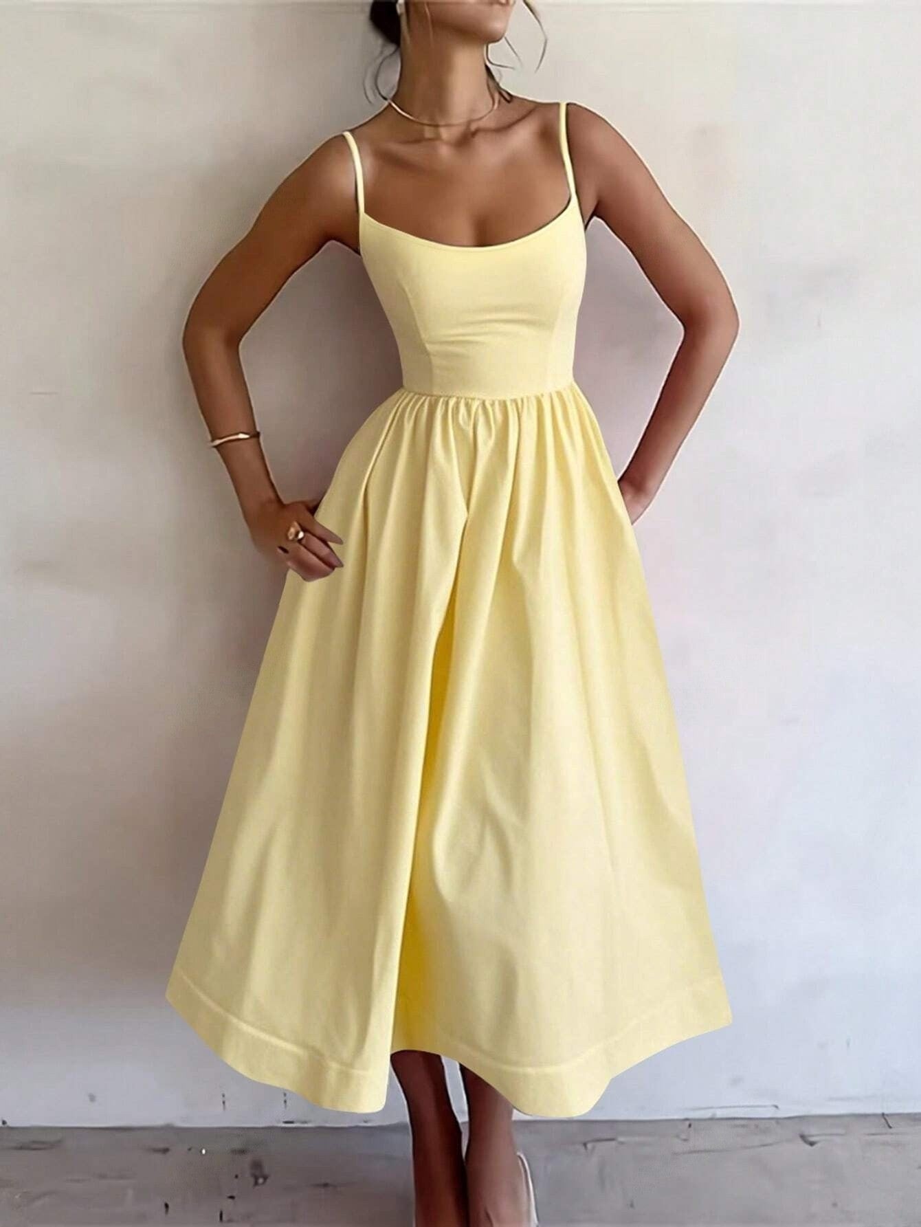 Women's Summer Solid Color Sexy Collar Fitted Waist Dress