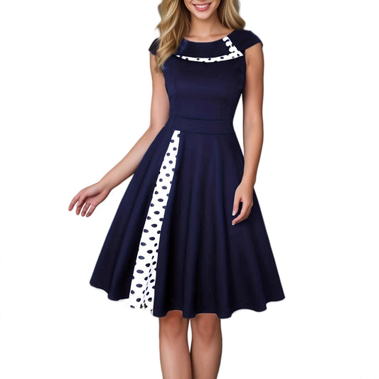 Women's Hepburn Style Polka Dot Cinched Swing Dresses